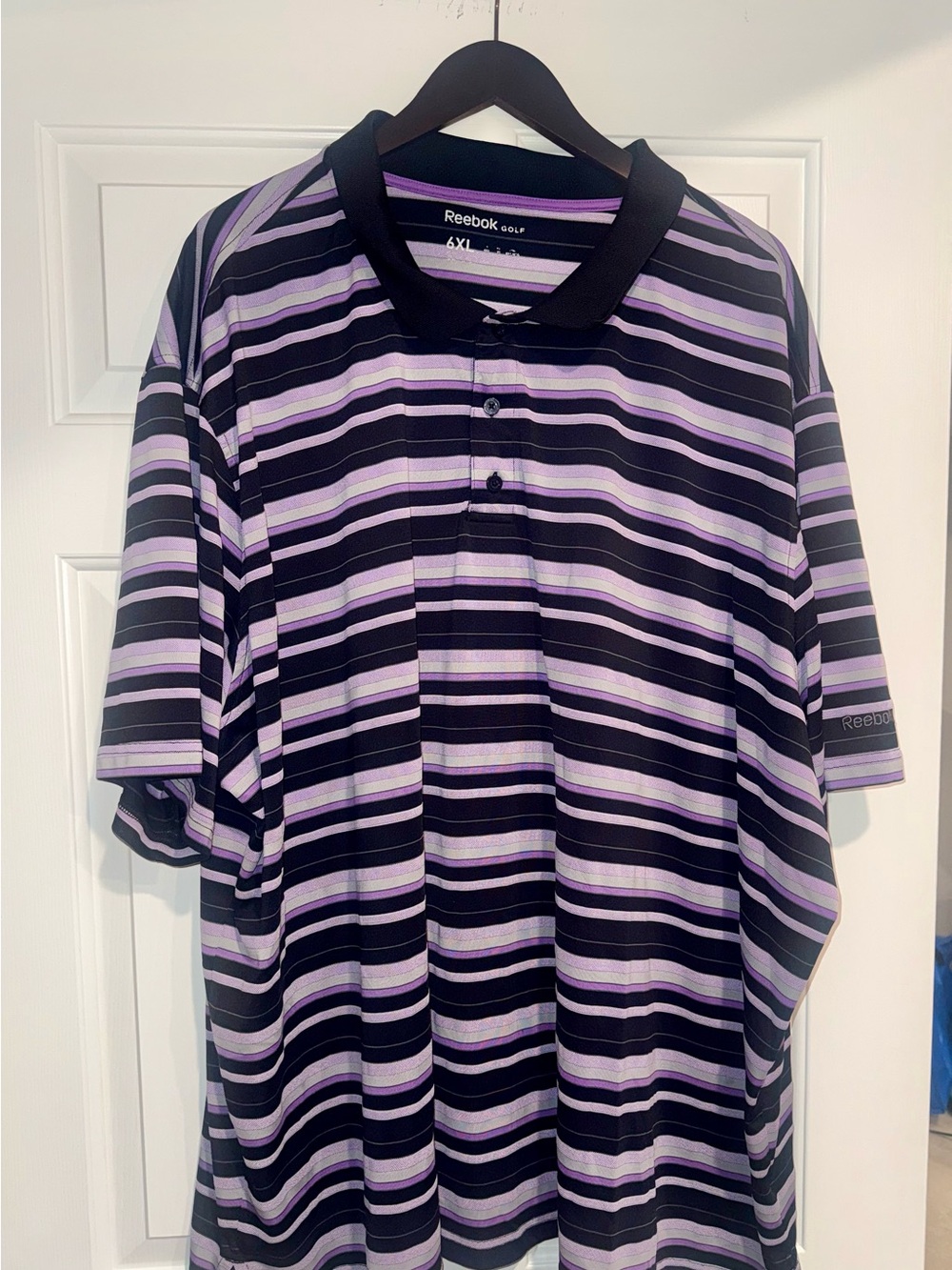 Reebok Men’s Black and Purple Striped Golf Polo